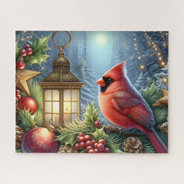 Puzzle Hermoso Cardenal de Navidad con Linterna (Horizontal)
