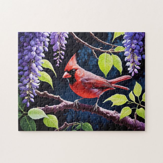 Puzzle Hermoso cardenal en la glicinia (Horizontal)