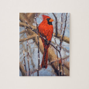 Puzzle Hermoso Cardenal Rojo en Árbol Desnudo