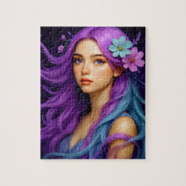 Puzzle Hermoso Chica con pelo pastel, fondo nocturno