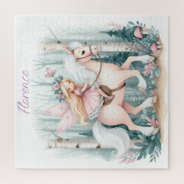Puzzle Hermoso chica de hadas montando en un bosque encan