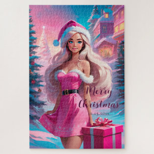 Puzzle Hermoso Chica de Navidades rosados 01
