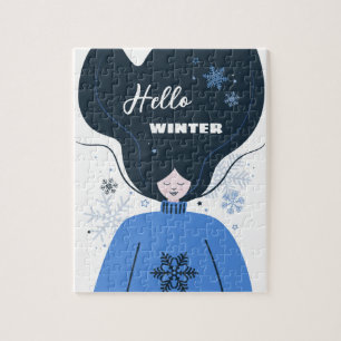 Puzzle Hermoso chica Hello Winter