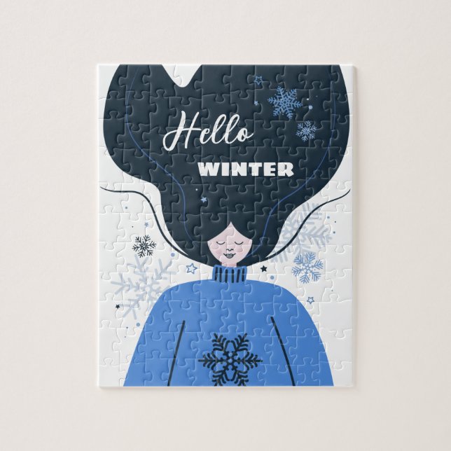 Puzzle Hermoso chica Hello Winter (Vertical)