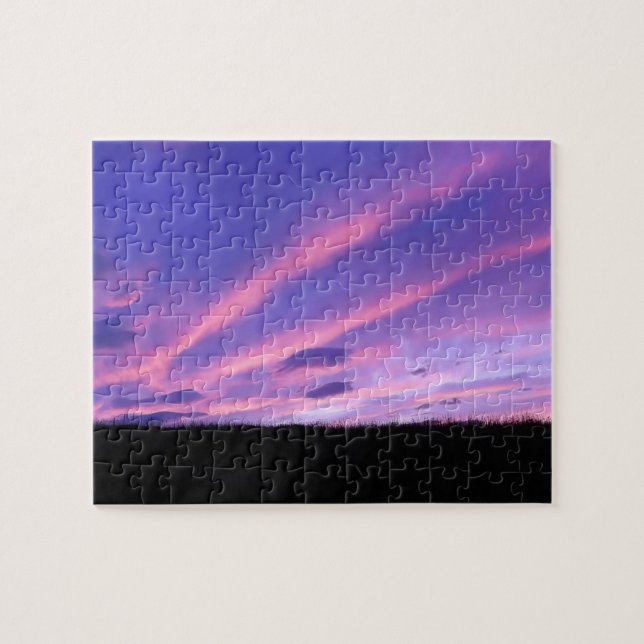 Puzzle Hermoso cielo de puesta de sol morada nubes escena (Horizontal)