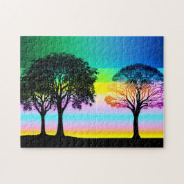 Puzzle Hermoso cielo pastel detrás de árboles de silueta