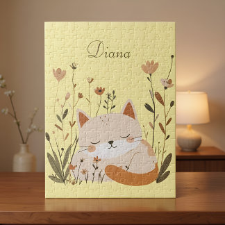 Puzzle Hermoso Gatito Durmiendo Nombre Personalizado Flor