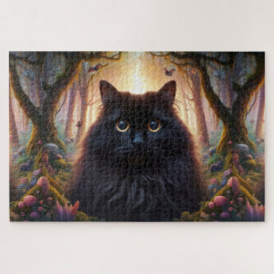 Puzzle Hermoso Gato Negro Fluffy con Ojos de Oro