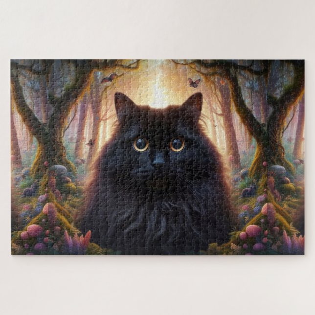 Puzzle Hermoso Gato Negro Fluffy con Ojos de Oro (Horizontal)
