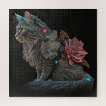 Hermoso gato steampunk con flores rosas