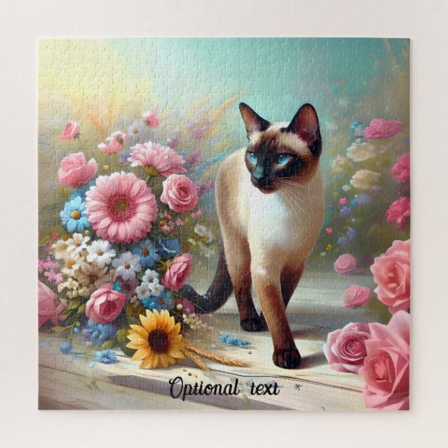 Puzzle Hermoso gato y flores siamesas (Vertical)