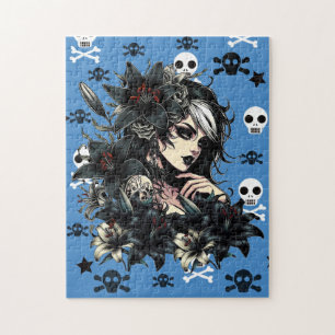 Puzzle Hermoso Gótico Chica Black Lilly Flores arte