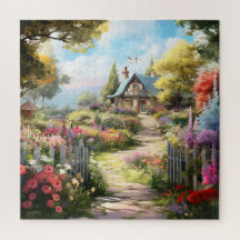 Hermoso jardín de campo acuarela