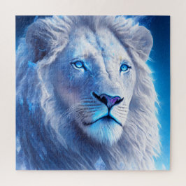 Puzzle Hermoso León Místico Blanco con Ojos Azules  