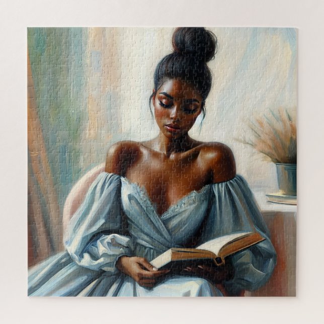 Puzzle Hermoso libro de lectura de mujer negra (Vertical)