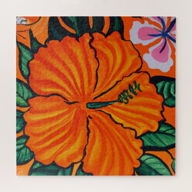 Puzzle Hermoso lienzo de arte de pintura floral tropical  (Horizontal)