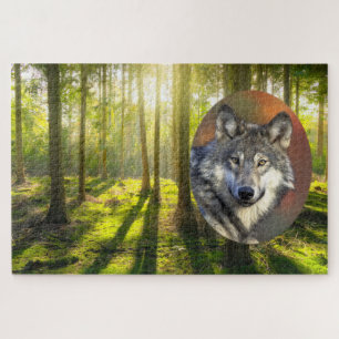 Puzzle Hermoso Lobo y Bosque al Amanecer