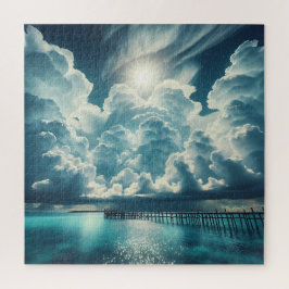 Puzzle Hermoso océano, muelle y nubes esponjosas