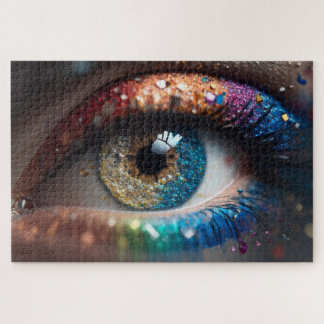 Puzzle hermoso ojo femenino con maquillaje