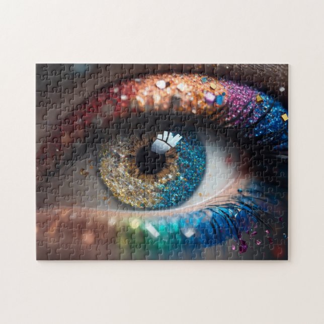 Puzzle hermoso ojo femenino con maquillaje (Horizontal)