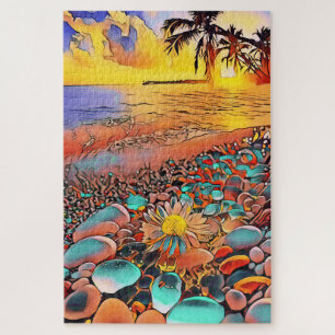 Puzzle Hermoso paisaje atardecer en pintura de arte digit