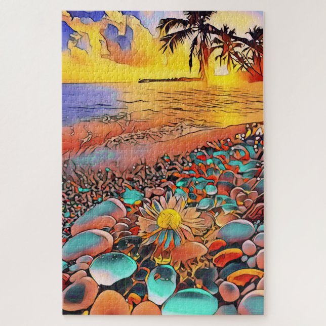Puzzle Hermoso paisaje atardecer en pintura de arte digit (Vertical)