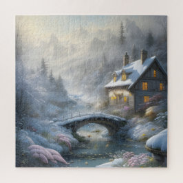 Puzzle Hermoso paisaje de invierno moderno con nieve