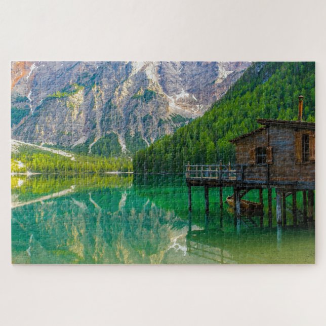 Puzzle Hermoso paisaje del lago Braies, Italia (Horizontal)