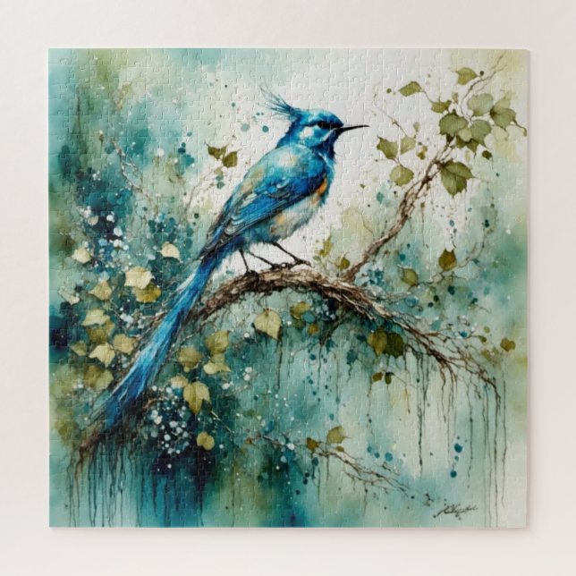 Puzzle Hermoso pájaro azul sentado en un árbol (Vertical)