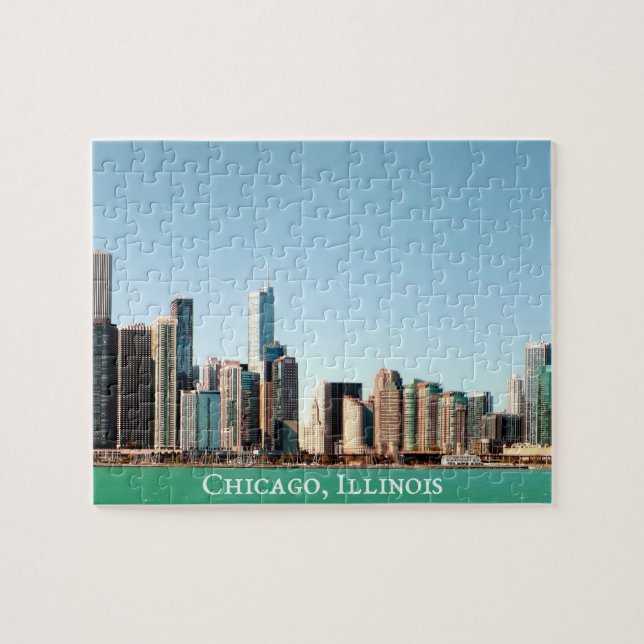 Puzzle Hermoso Panorámico Chicago Skyline River Sunny (Horizontal)