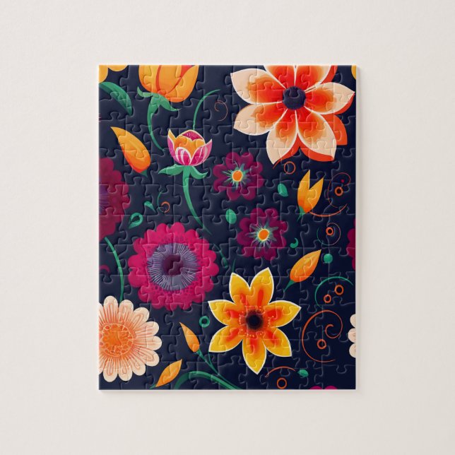 Puzzle Hermoso patrón floral Flores coloridas (Vertical)