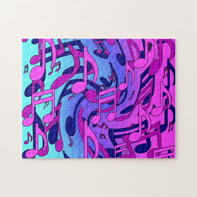 Puzzle Hermoso patrón musical rosa morado azul púrpura (Horizontal)