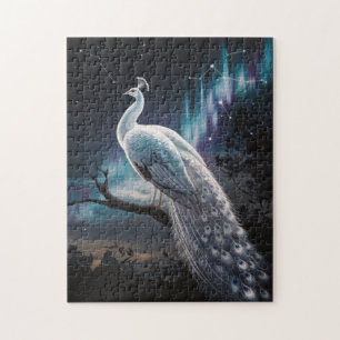 Puzzle Hermoso Pavo Blanco Aurora Borealis Escenario