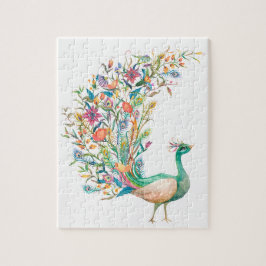 Puzzle Hermoso pavo real verde acuarela
