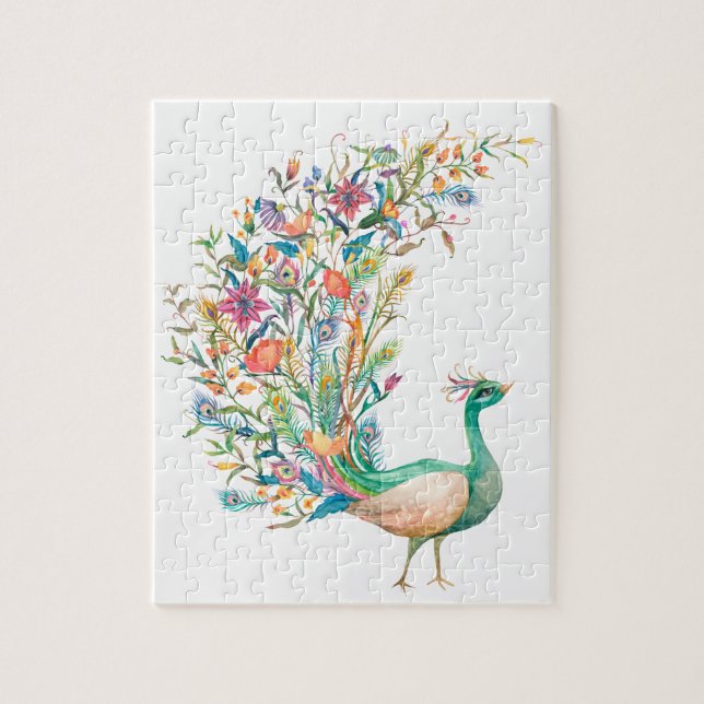 Puzzle Hermoso pavo real verde acuarela (Vertical)