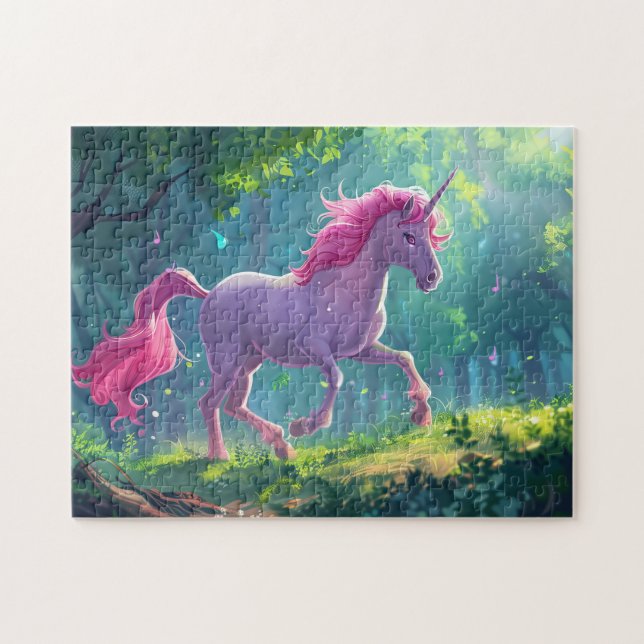 Puzzle hermoso personalizado de unicornio de caballo rosa (Horizontal)