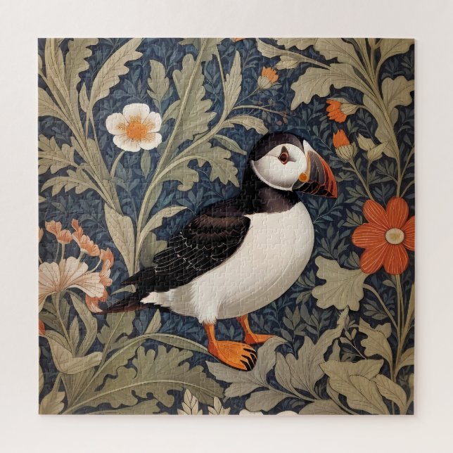 Puzzle Hermoso Puffin William Morris inspirado (Vertical)