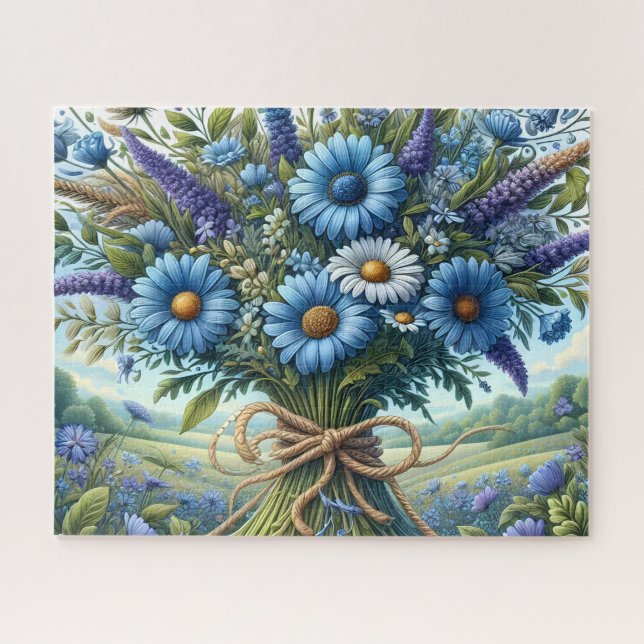 Puzzle Hermoso ramo de flores alpinas azules (Horizontal)
