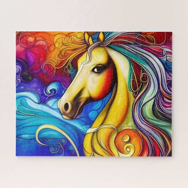 Puzzle Hermoso retrato de caballo arco iris (Horizontal)