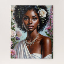 Hermoso retrato de Rosas florales de mujer negra