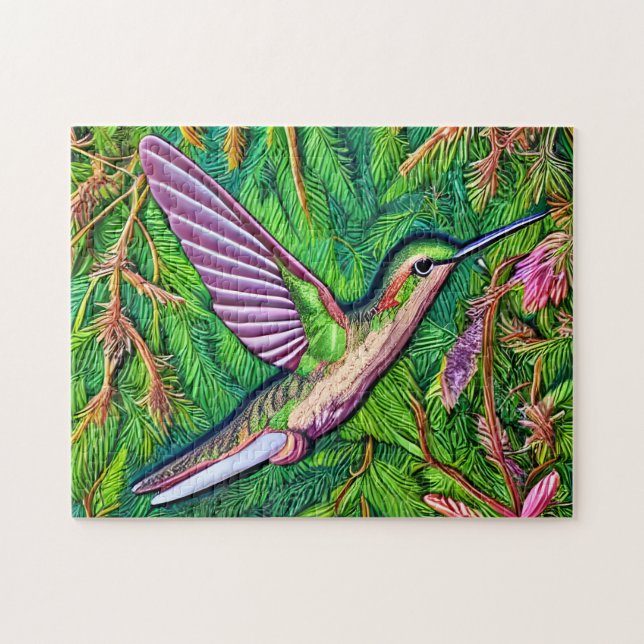 Puzzle Hermoso Shabby Chic Little Hummingbird. (Horizontal)