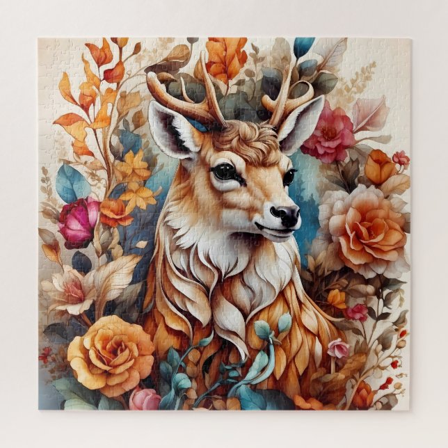 Puzzle Hermoso Stag entre flores (Vertical)