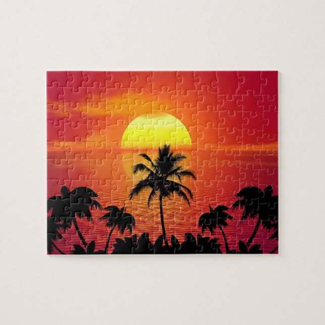 Puzzle Hermoso Sunset Scene Palm Trees Guay brillante (Horizontal)