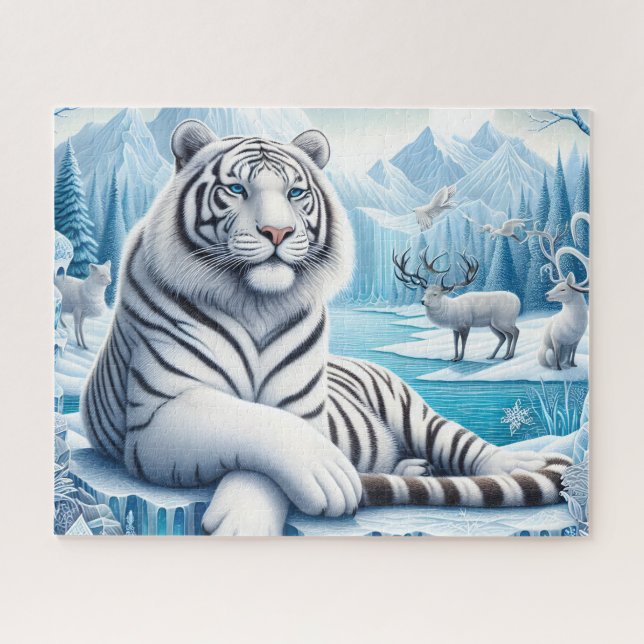 Puzzle Hermoso Tigre Blanco de Nieve (Horizontal)
