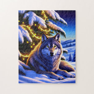 Puzzle Hermoso y majestuoso lobo de árbol de Navidad