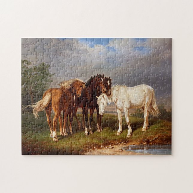 Puzzle Hermosos Caballos Negros Marrones Blancos (Horizontal)
