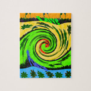 Puzzle Hermosos colores florales de olas onduladas en ver