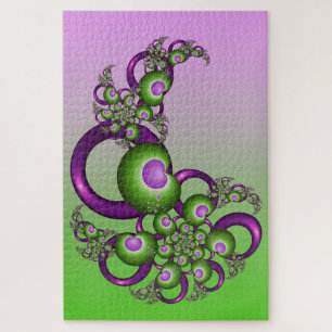 Puzzle Hermosos Corazones Verdes Rosados Modernos Abstrac