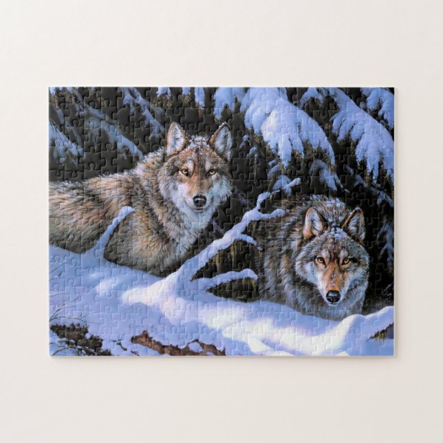Puzzle Hermosos cuadros de dos lobos (Horizontal)