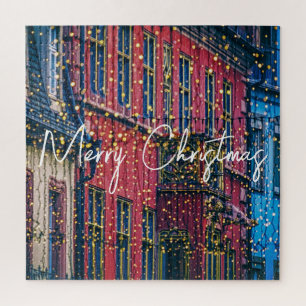 Puzzle Hermosos edificios cubiertos de luces Navidades